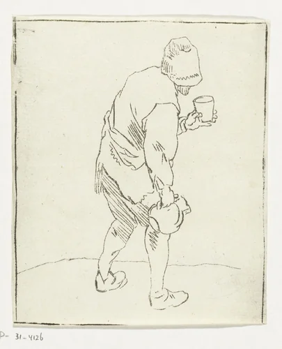 Man met kruik en glas by Anthonie van den Bos, print, 1778-1838