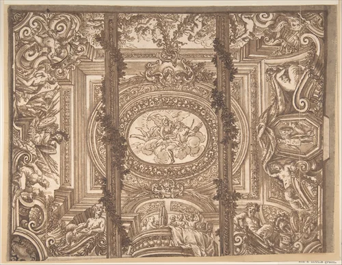 Designs for a Ceiling by anonymous, drawing, 1600-1700