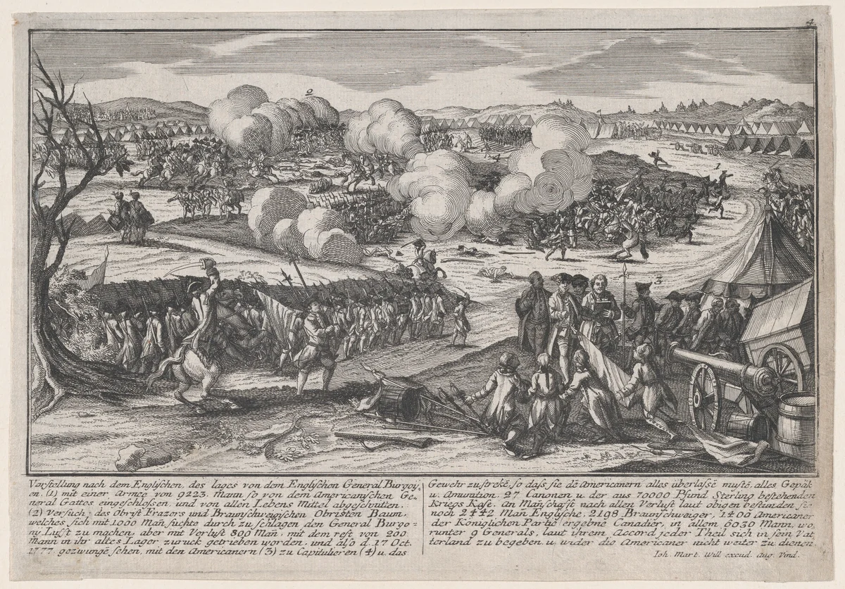 Battle of Saratoga, September 19, 1777 by Johann Martin Will, print, 1777-1782