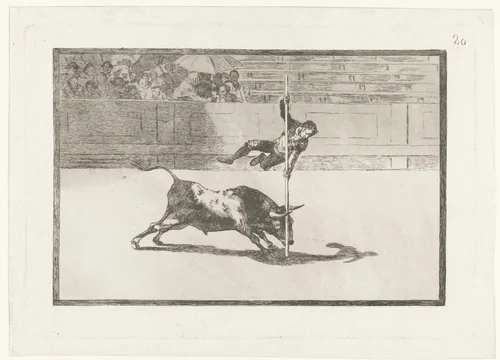 Juanito Apiñani in de arena van Madrid by Francisco de Goya, print, 1811-1816