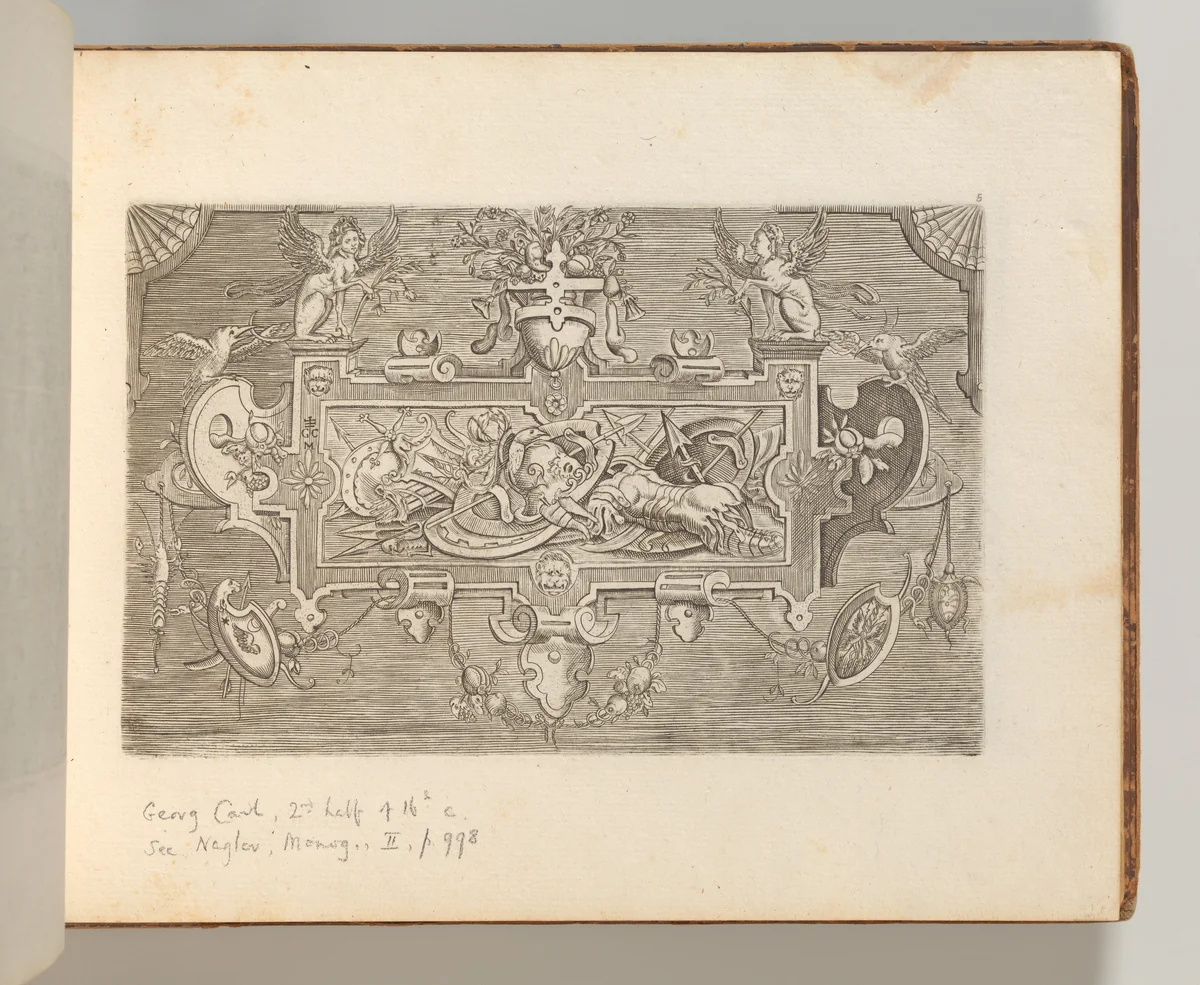 Targhe ed altri ornati di varie e capricciose invenzioni (Cartouches and other ornaments of various and capricious invention, page 5) by Jacob Floris, book, 1773