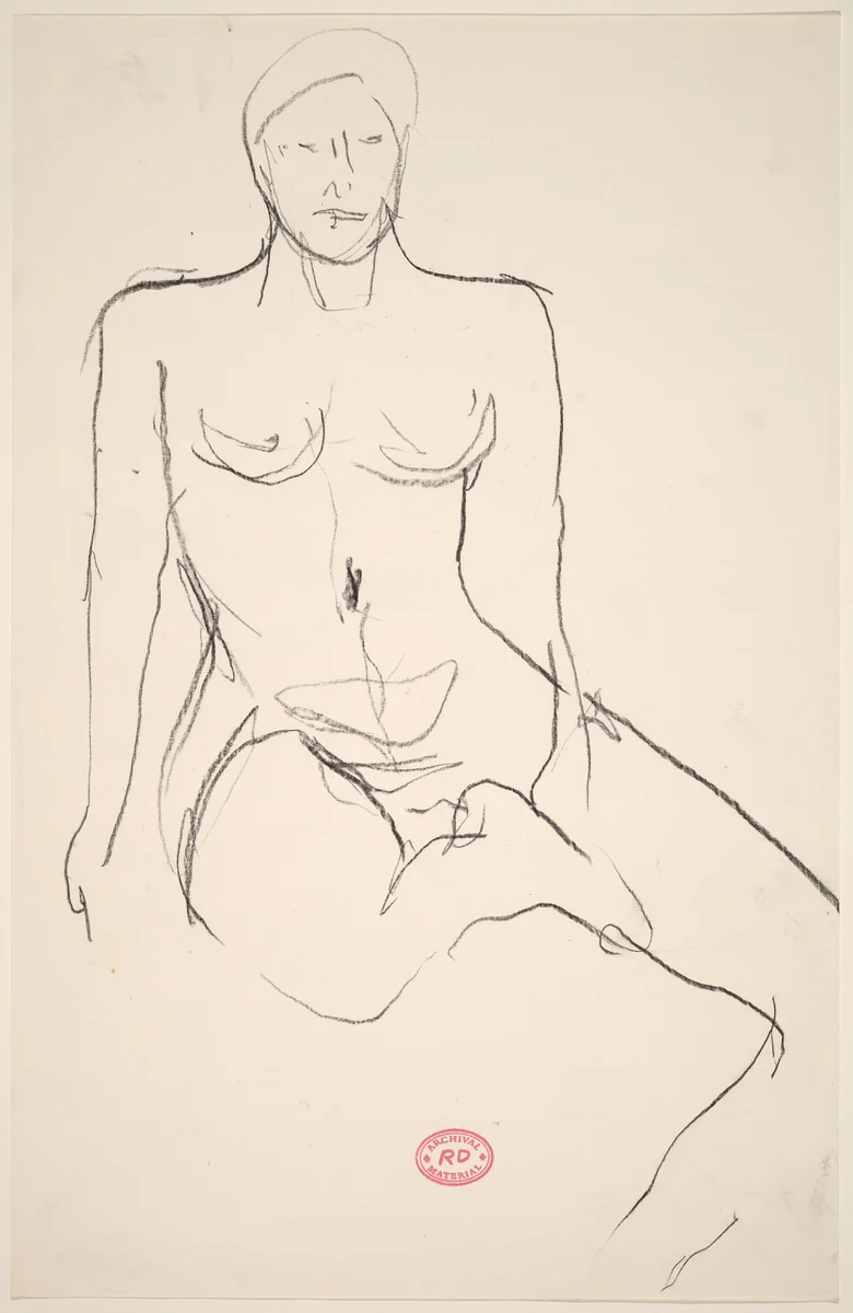 Untitled [seated female nude with right leg pulled in] by Richard Diebenkorn, drawing, 1955-1967