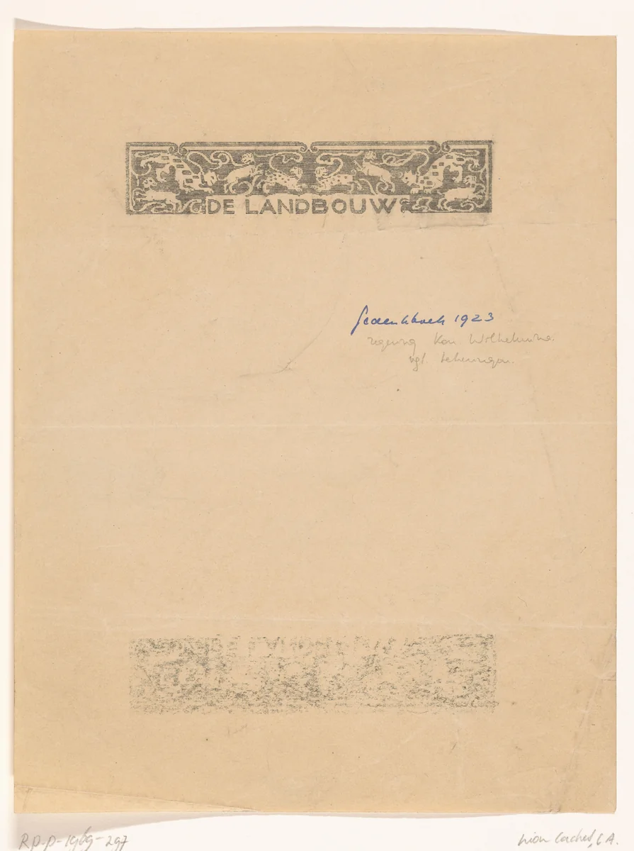 Titelhoofd met honden en katachtigen by Carel Adolph Lion Cachet, print, 1923