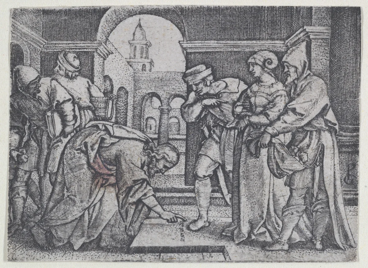 Christ and the Adulterous Woman by Georg Pencz, print, 1541-1551