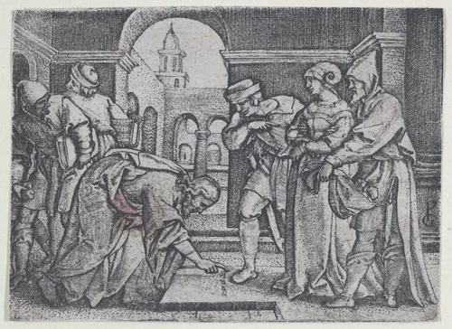 Christ and the Adulterous Woman by Georg Pencz, print, 1541-1551