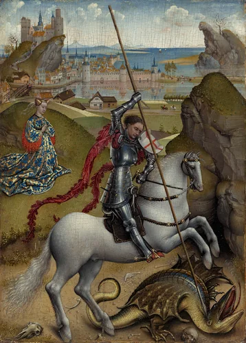 Saint George and the Dragon by Rogier van der Weyden, painting, 1432-1435