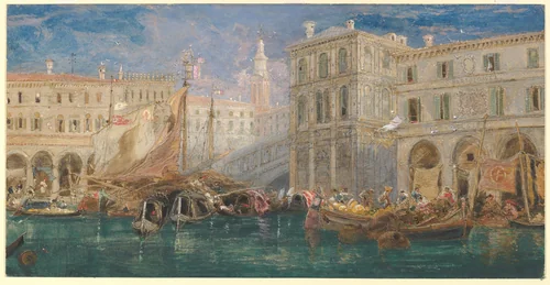 The orange market, with the Rialto Bridge beyond, Venice by James Holland, drawing, 1867