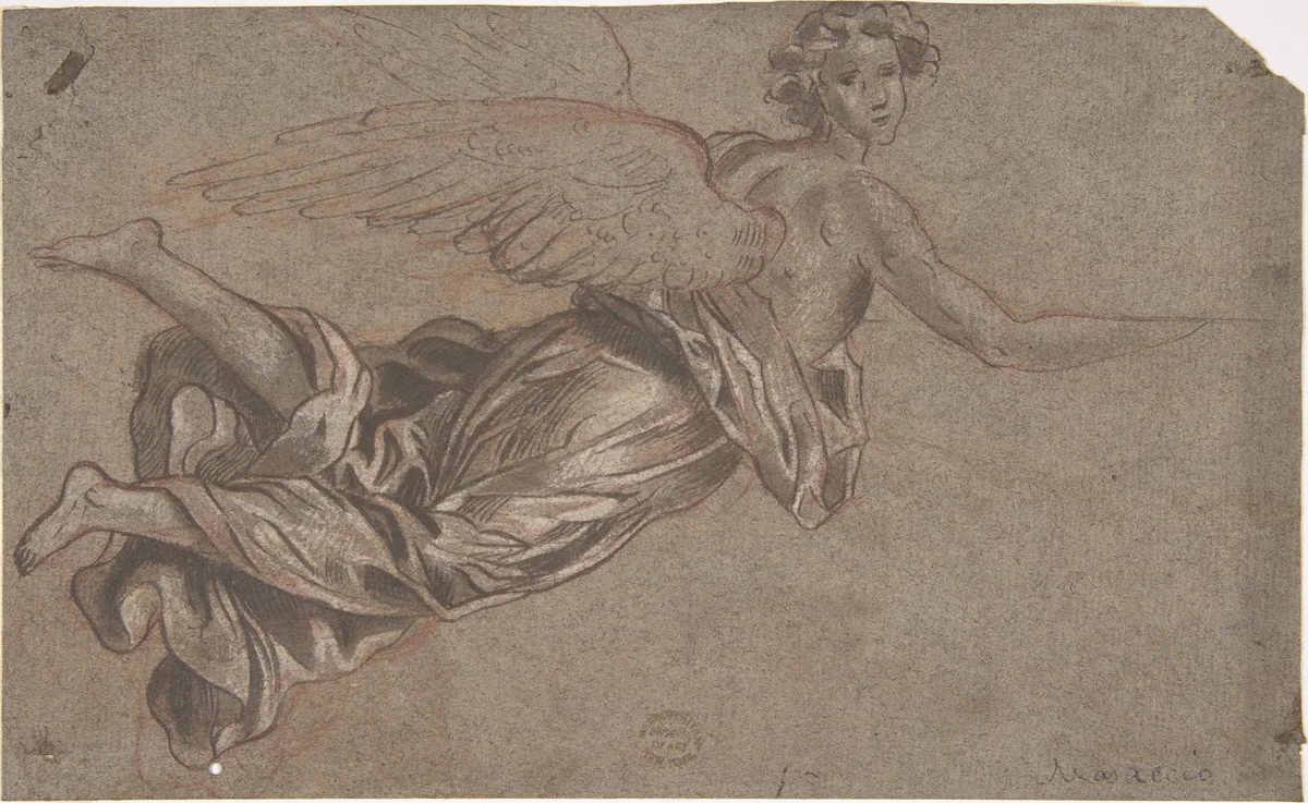 Flying Angel by anonymous, drawing, 1600-1699
