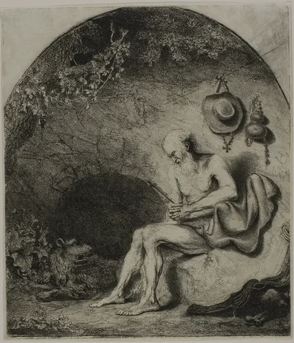 Saint Jerome in Penitence by Ferdinand Bol, print, 1644