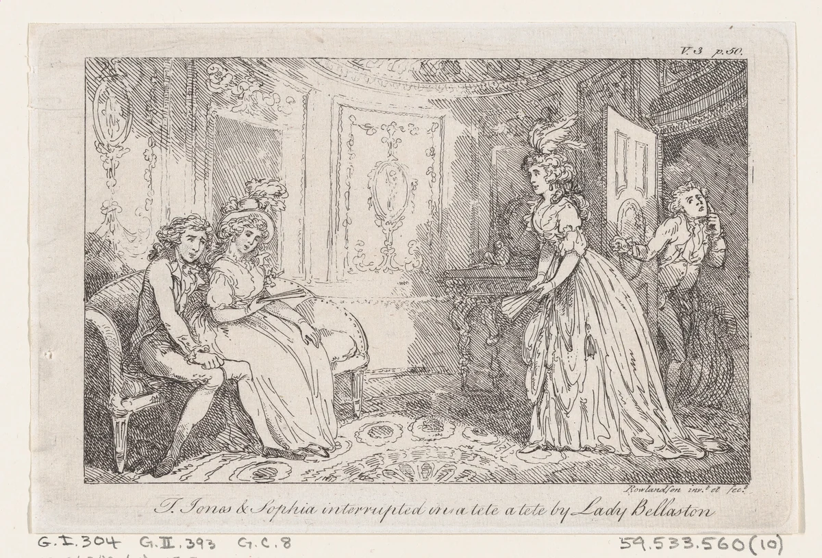Tom Jones & Sophia interrupted in a tete a tete by Lady Bellaston, from "The History of Tom Jones, a Foundling" by Thomas Rowlandson, print, 1792