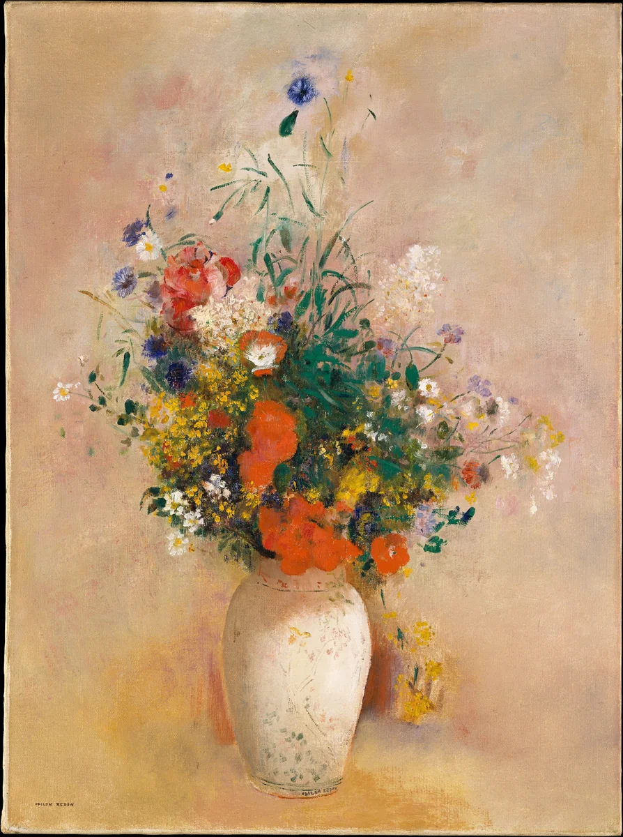 Vase of Flowers (Pink Background) by Odilon Redon, painting, 1901-1911