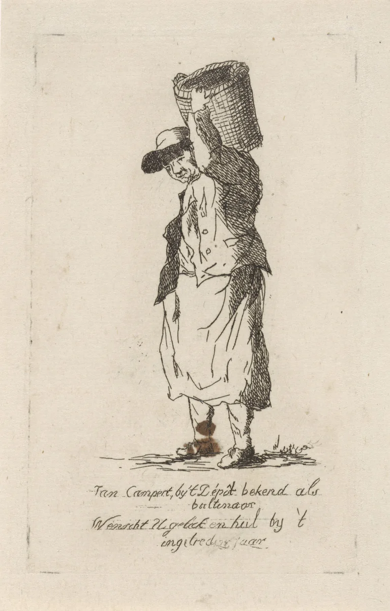 Portret met nieuwjaarswens van Jan Campert by Hendrik Marcus Schouten, print, 1806-1835