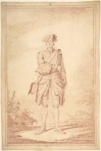 Standing Soldier: Garde Française by Charles Dominique Joseph Eisen, drawing, 1735-1778