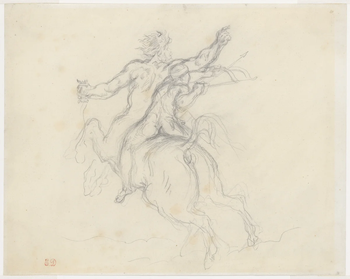 The Education of Achilles by Eugène Delacroix, drawing, 1839-1849