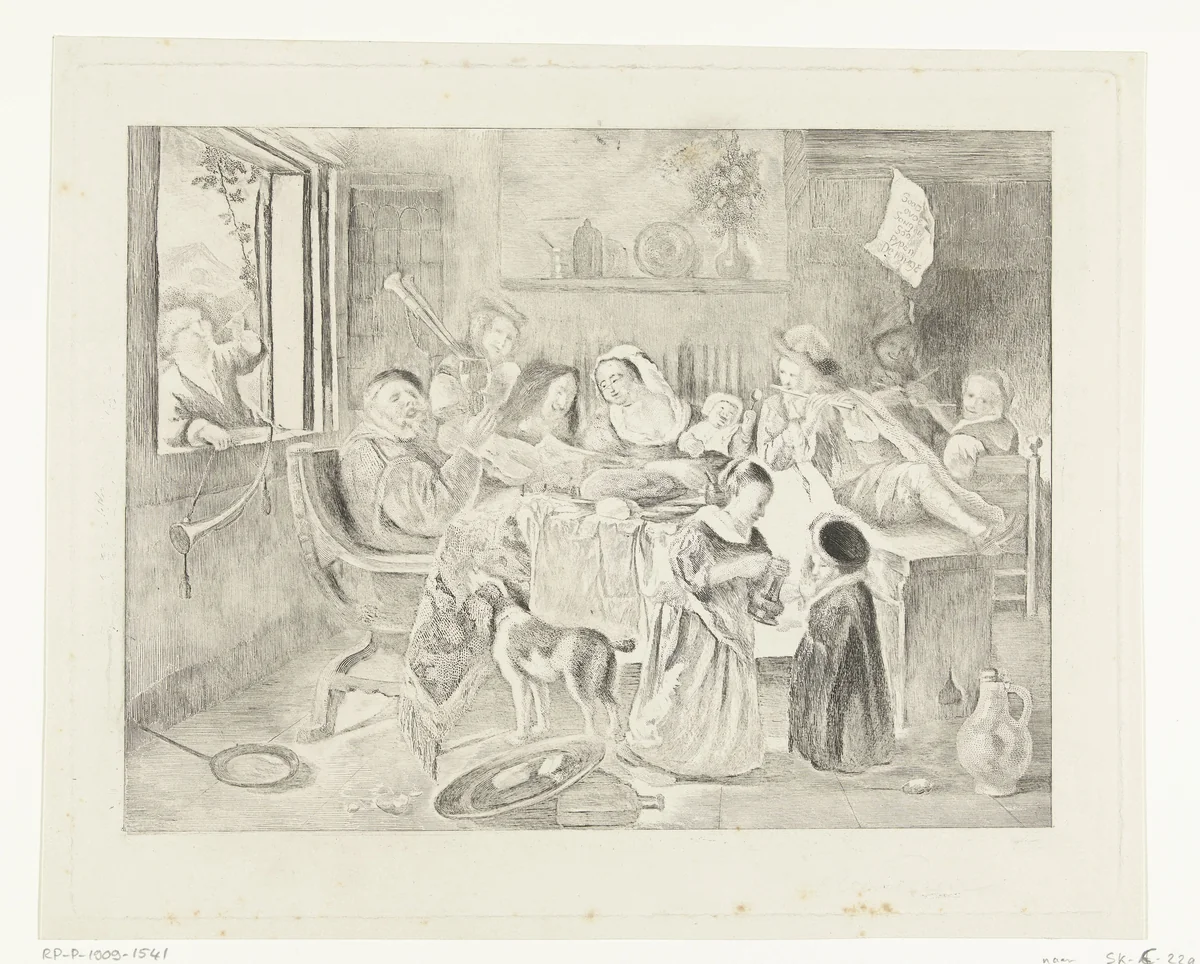 Het vrolijke huisgezin by Johannes Arnoldus Boland, print, 1860-1900