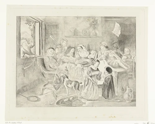 Het vrolijke huisgezin by Johannes Arnoldus Boland, print, 1860-1900