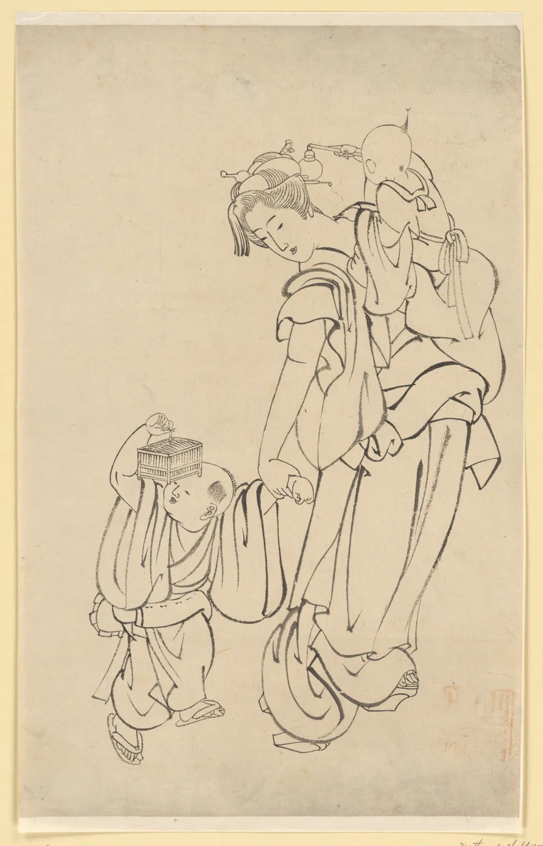 Mother and Children in Summer Night by Katsushika Hokusai (葛飾 北斎), painting, 1700-1899