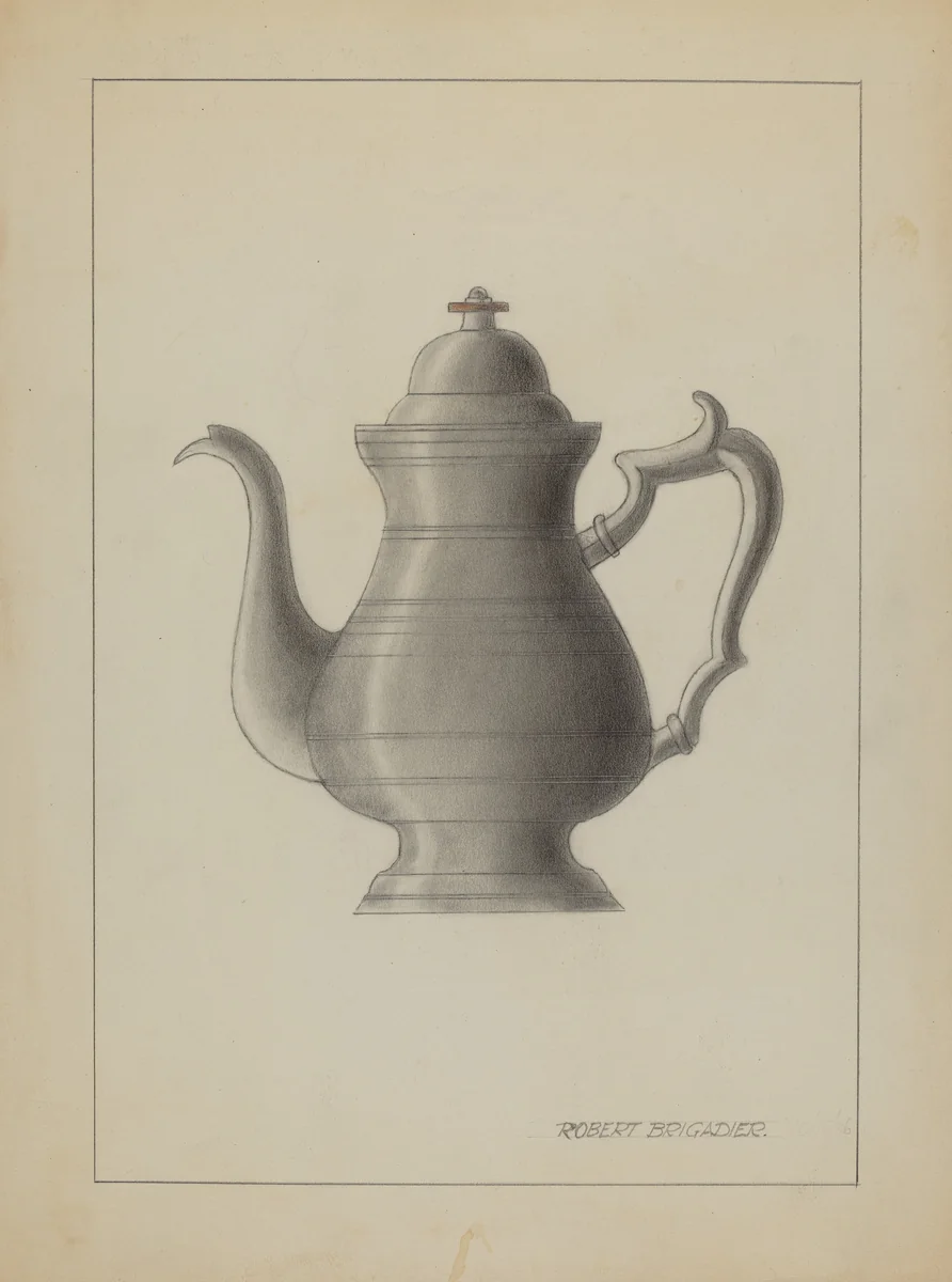 Pewter Coffee Pot by Robert Brigadier, index of american design, 1935-1942