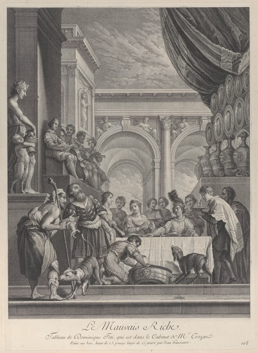 Parable of Lazarus and Dives by Jean-Baptiste Haussard, print, 1729-1740