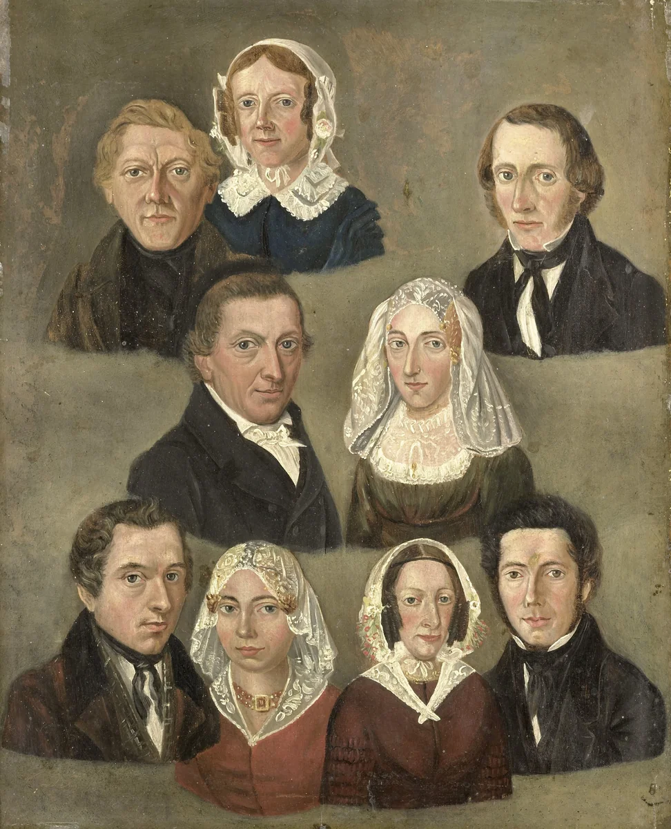 Portrait of the Artist's Parents, Douwe Martens Teenstra and Barber Hindriks Siccama with Members of the Family by Kornelis Douwes Teenstra, painting, 1834
