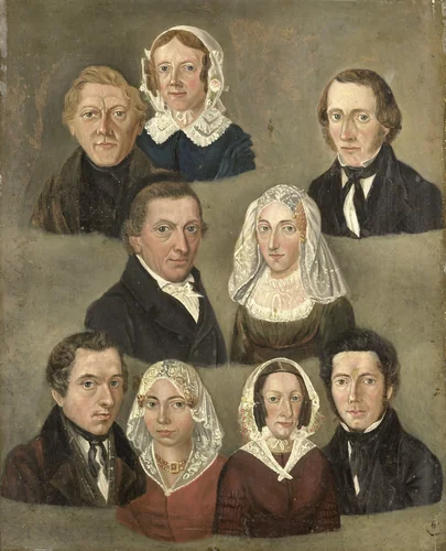 Portrait of the Artist's Parents, Douwe Martens Teenstra and Barber Hindriks Siccama with Members of the Family by Kornelis Douwes Teenstra, painting, 1834
