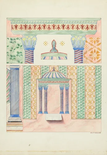 Details of Wall Paintings, Side Wall of Sanctuary by Randolph F. Miller, index of american design, 1935-1939