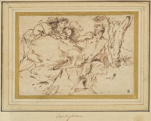 Two Nymphs and a Satyr by Giovanni Benedetto Castiglione, drawing, 1640-1647