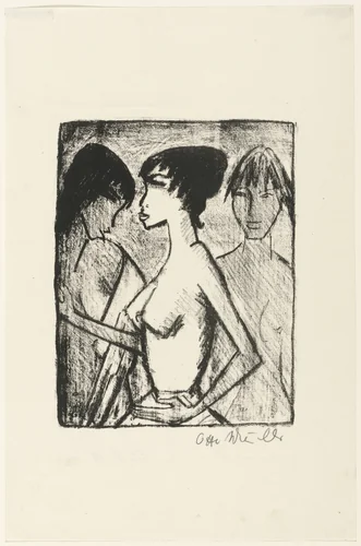Half Nude Girl in Profile (in Front of a Picture) (Mädchen-Halbakt im Profil [vor einem Bild]) by Otto Mueller, print, 1922
