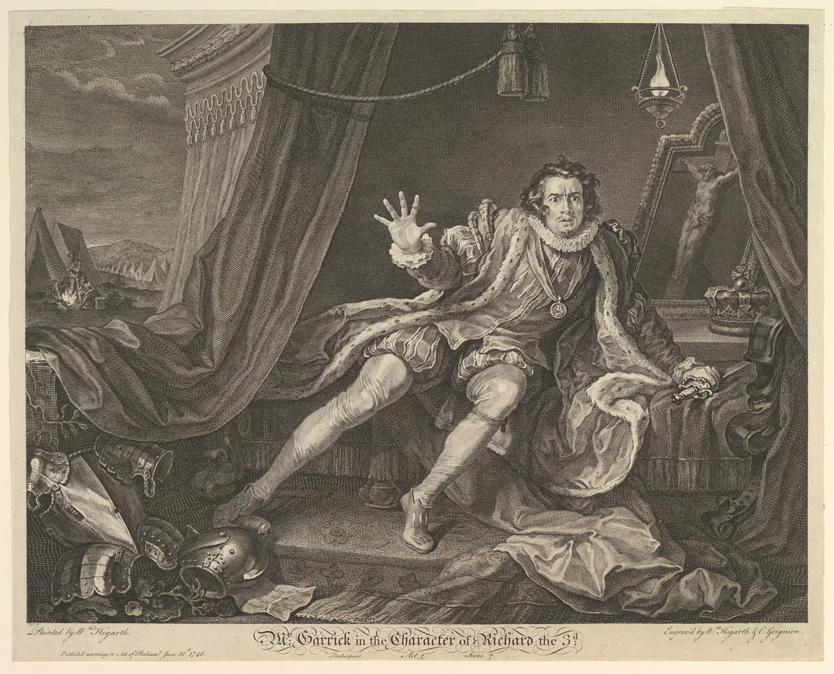 Mr. Garrick in the Character of Richard III by William Hogarth, print, 1746