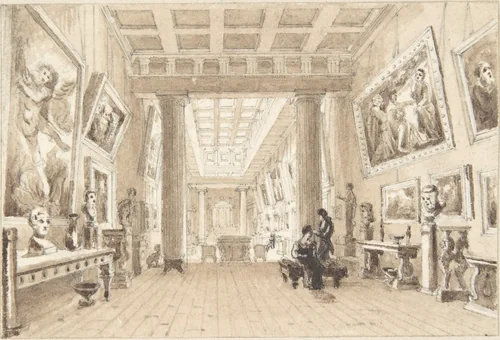 Interior of Thomas Hope's Picture Gallery, Duchess Street, London by William Henry Bartlett, drawing, 1825-1854