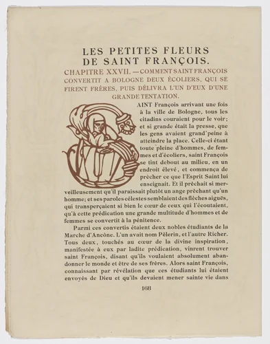 Pictorial initial (page 168) from Les Petites Fleurs de St. François (The Little Flowers of St. Francis) by Émile Bernard, illustrated book, 1928