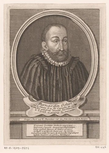 Portret van Bernardino Ochino by Étienne Desrochers, print, 1726