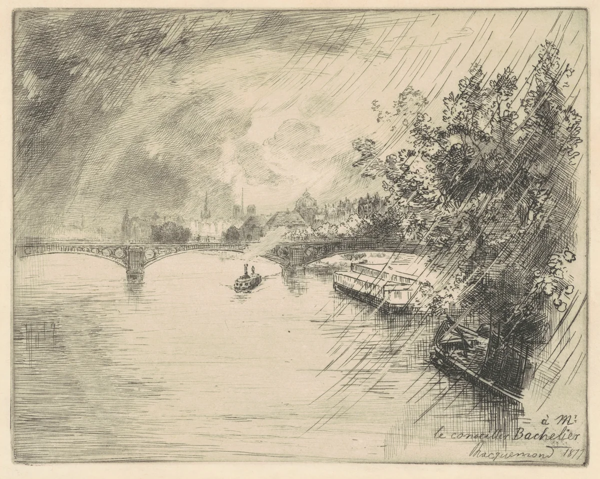 View of the Pont des Saints-Pères by Félix Bracquemond, print, 1877