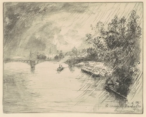 View of the Pont des Saints-Pères by Félix Bracquemond, print, 1877