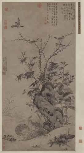 Quails and Sparrows in an Autumn Scene by Wang Yuan, painting, 1347