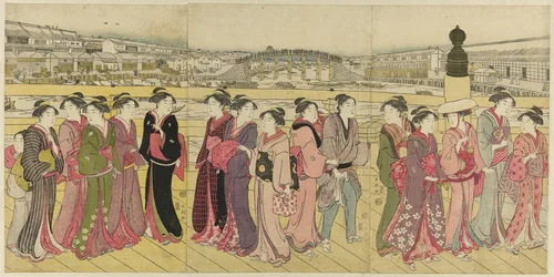 Crossing Nihonbashi Bridge by Katsukawa Shuncho, print, 1785-1795