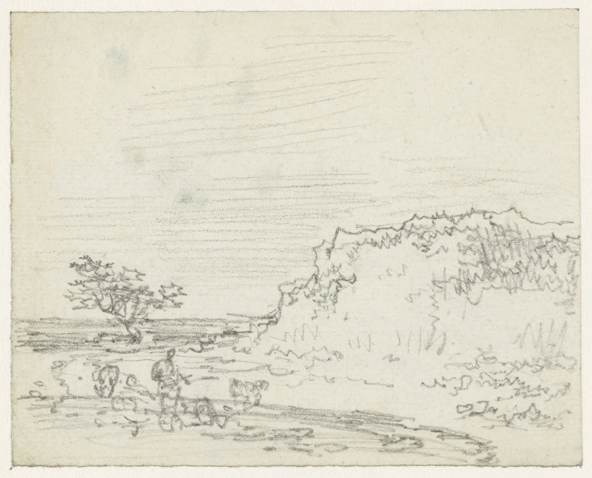 Heuvel bij een water by Georges Michel, drawing, 1773-1843