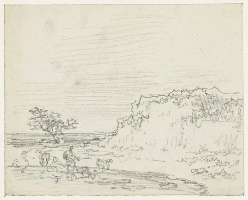 Heuvel bij een water by Georges Michel, drawing, 1773-1843