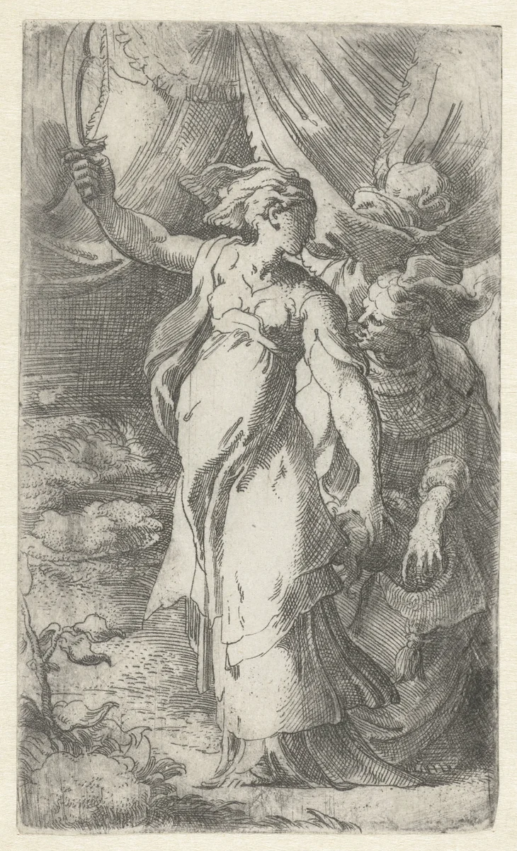 Judith met het hoofd van Holofernes by Parmigianino, print, 1524-1540