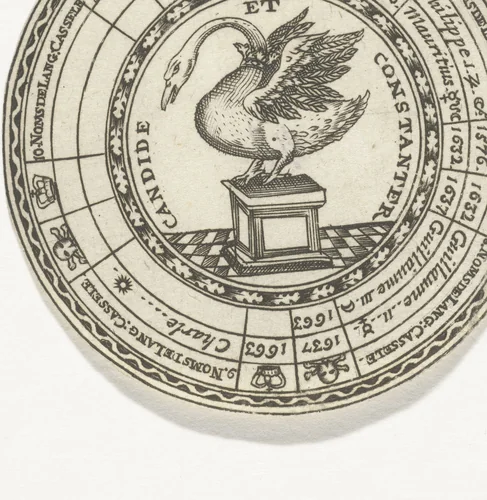 Penning met een devies en de namen van de landgraven van Hessen by anonymous, print, 1685-1720