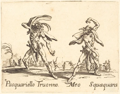 Pasquariello Truonno and Meo Squaquara by Jacques Callot, print, 1622