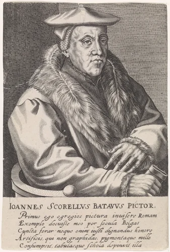 Portret van Jan van Scorel by Hendrick Hondius, print, 1610