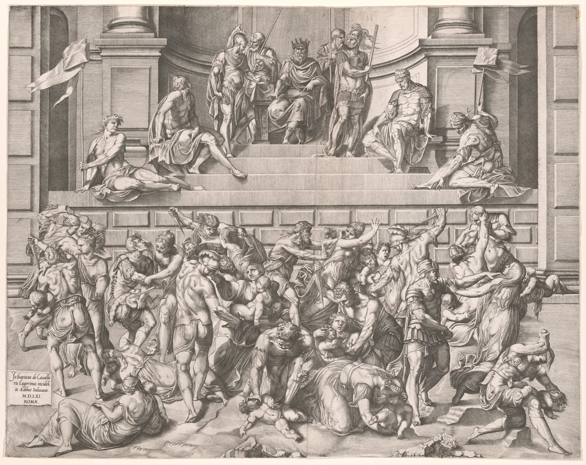 The Massacre of the Innocents by Giovanni Battista de' Cavalieri, print, 1561