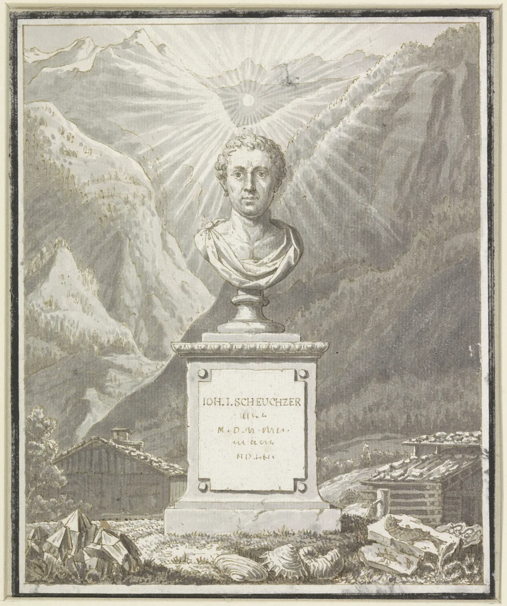Portretbuste van Johann Jakob Scheuchzer by anonymous, drawing, 1733-1800