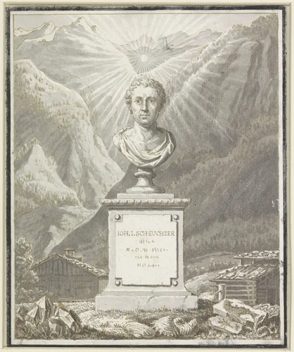 Portretbuste van Johann Jakob Scheuchzer by anonymous, drawing, 1733-1800