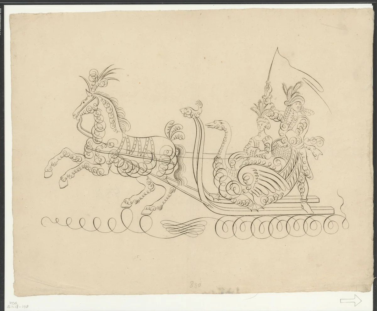 Edelvrouw in een arrenslee by anonymous, other, 1700-1799