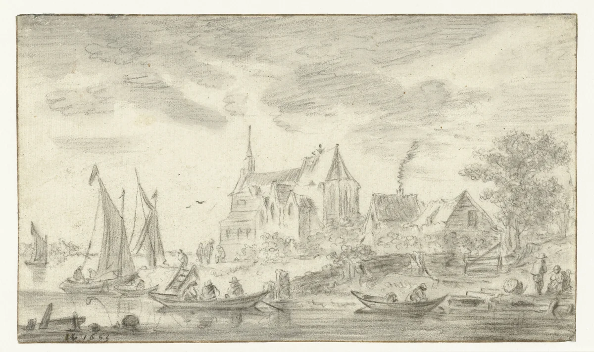 Gezicht op de Sint-Martinuskerk te Burcht, langs de Schelde by anonymous, drawing, 1653-1680