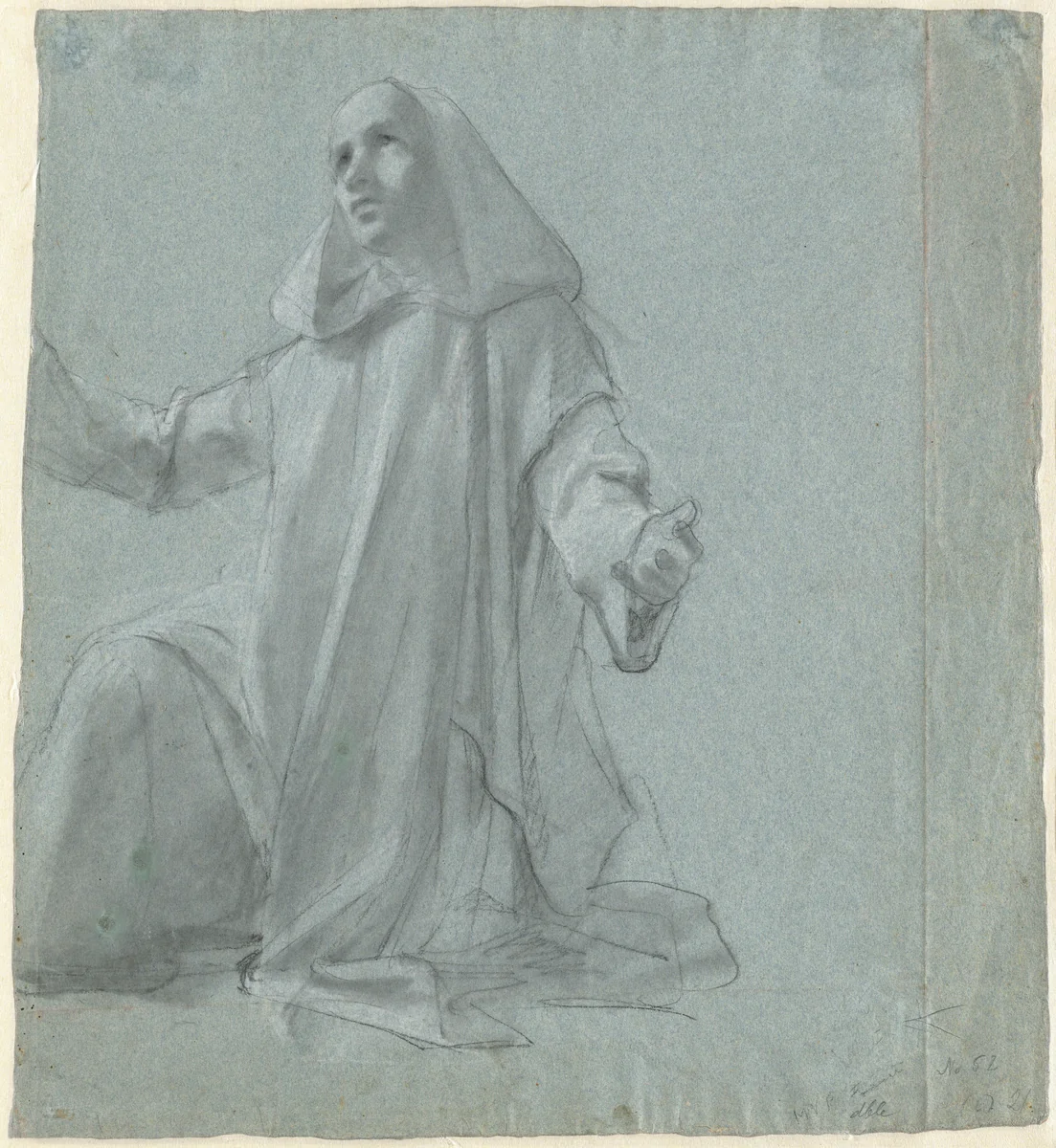 A Young Priest Kneeling by Jean Leonard Lugardon, drawing, 1845-1855