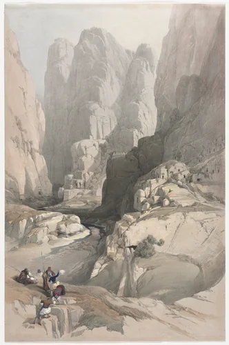 Entrance to Petra, the Theatre by David Roberts, print, 1839