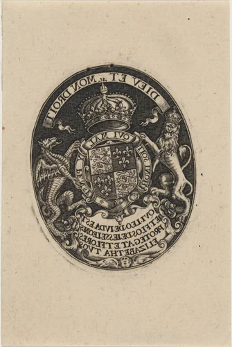 Shield of Queen of England by Simon van de Passe, print, 1595-1647